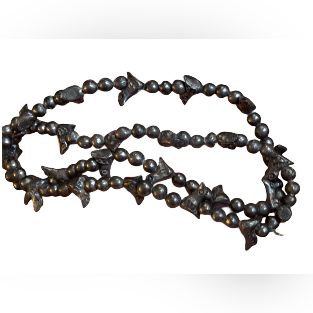 Vintage Oaxaca Barro Black Pottery Carved Bird Fetish Folk Art Necklace